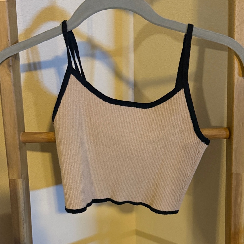 Stylish Beige and Black Women's Crop Top. Sweater texture.